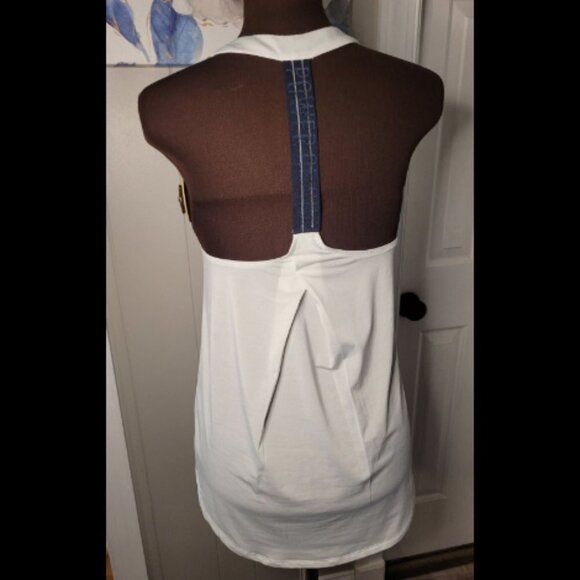 2 for $20 Athleta Tank Top White and Blue Flowy Racerback Size XS (S) - Picture 4 of 6